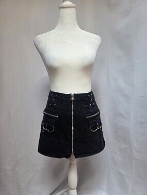 Tripp NYC Black Bandage Mini Skirt Zip Front D Rings Goth Punk XL